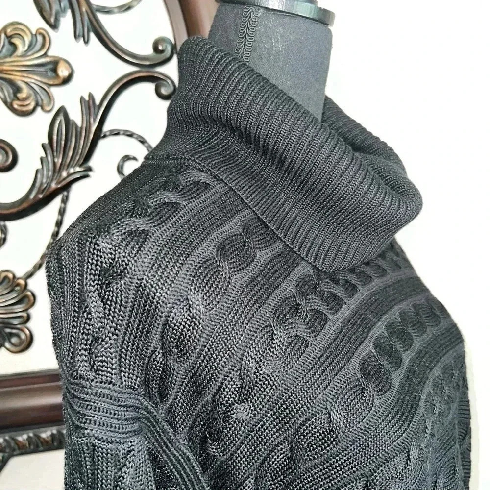 Ralph Lauren Women’s Black Cotton Blend Cable Knit Cowl Neck Sweater Jumper